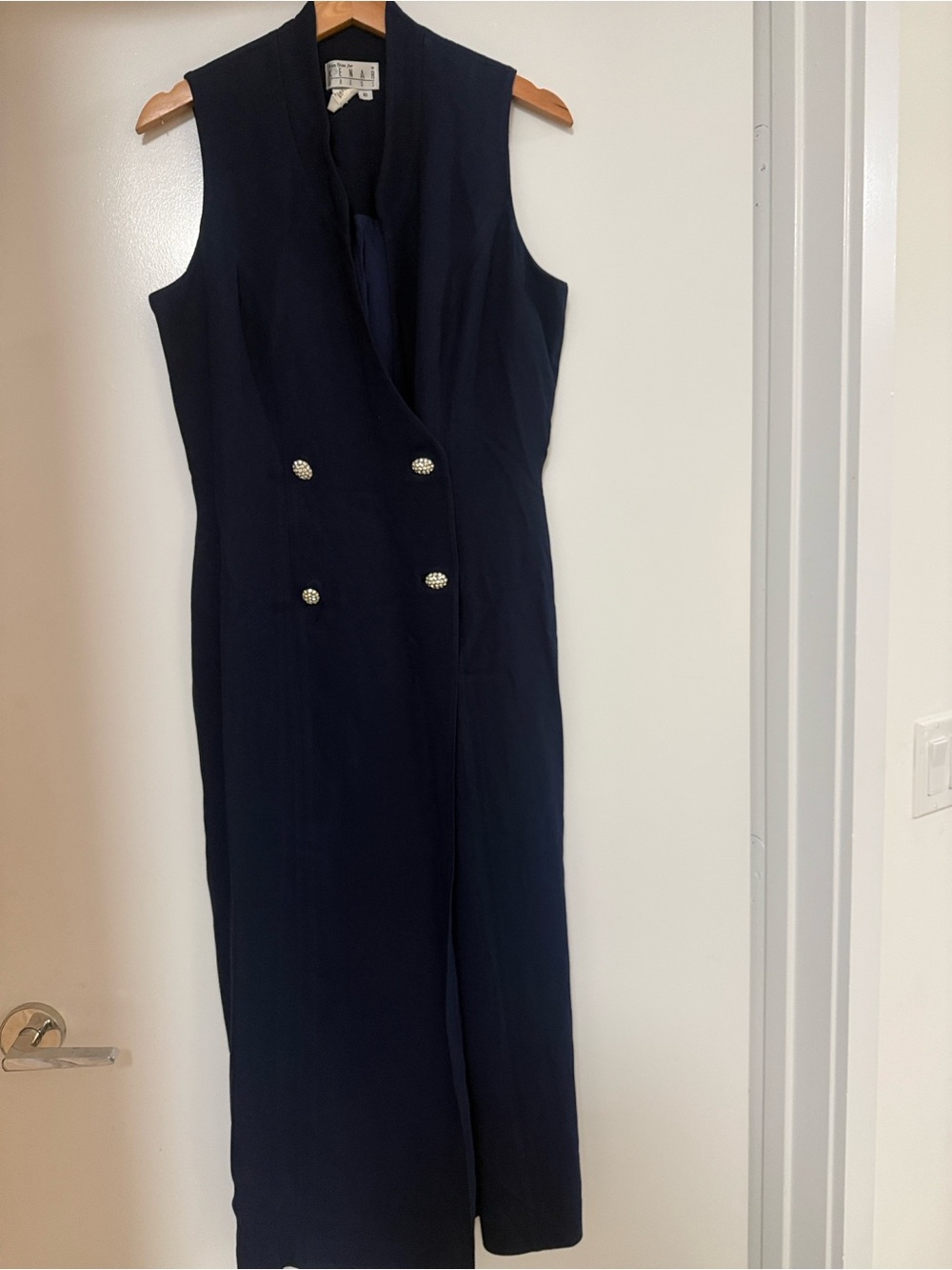 Vintage Sleeveless Navy Double-Breasted Women’s Dress